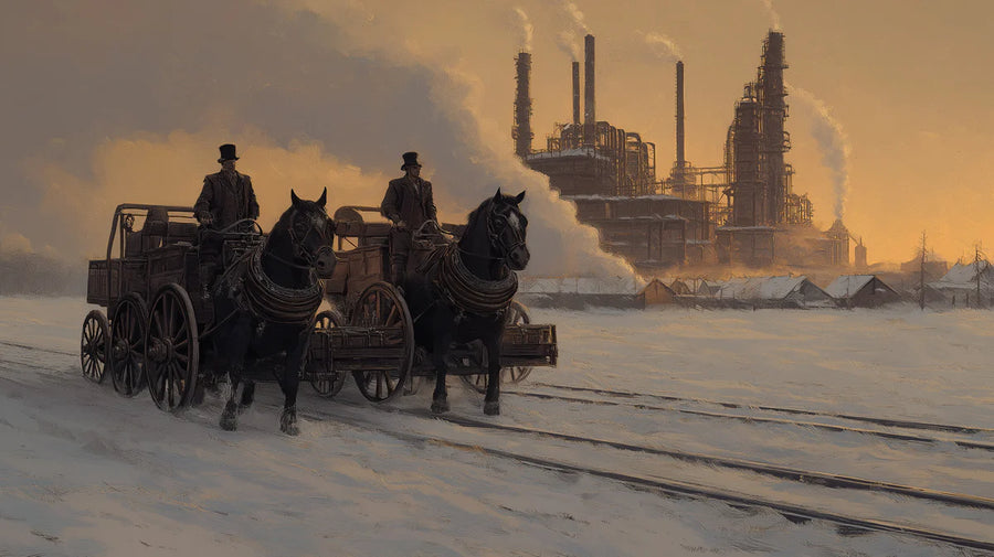 Painted Mural Wallpaper – Illustration Wall Mural – Industrial Snow Scene — Vintage Oil Painting Style printable artwork