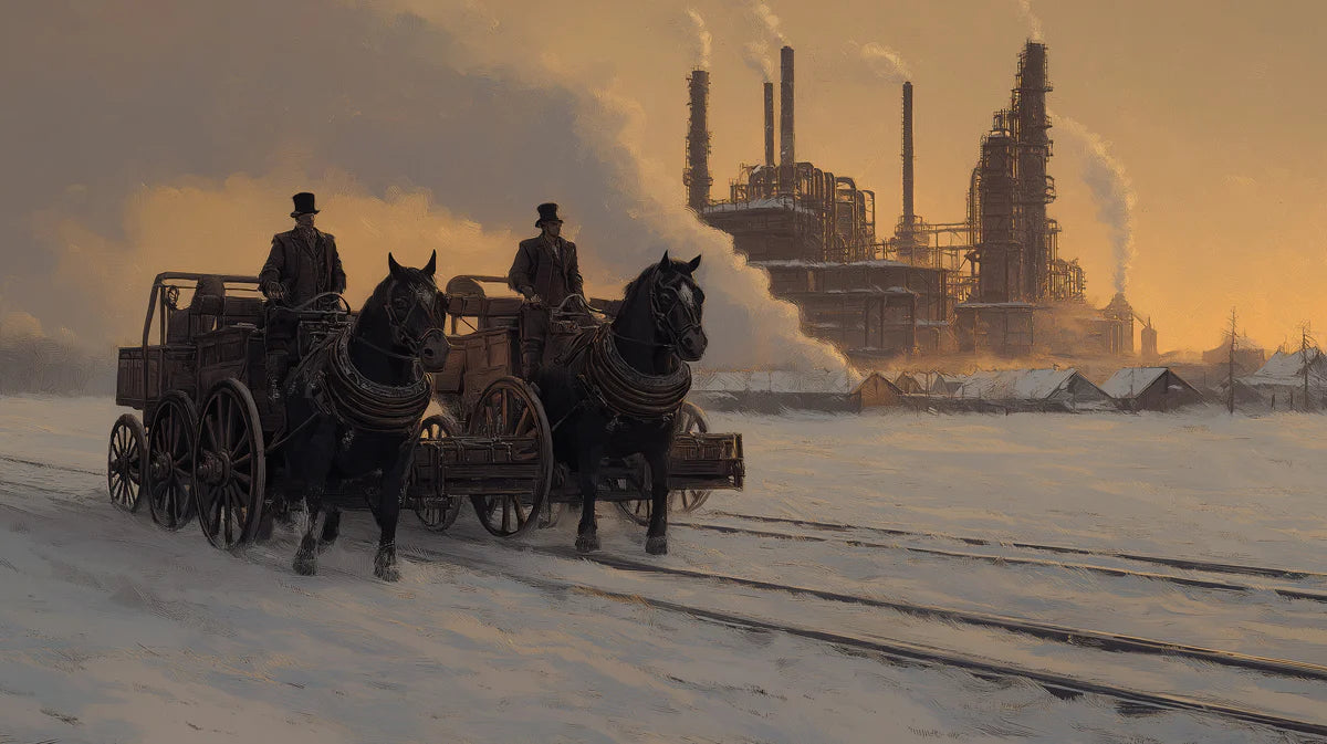 Industrial Snow Scene Mural Wallpaper — Vintage Oil Painting Style Mural Wallpaper - room preview 02