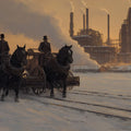 Industrial Snow Scene Mural Wallpaper — Vintage Oil Painting Style Mural Wallpaper - room preview 02