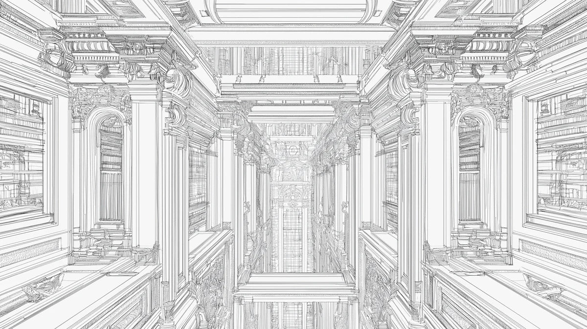 Classical Palace Architectural Sketch Mural Wallpaper - room preview 02