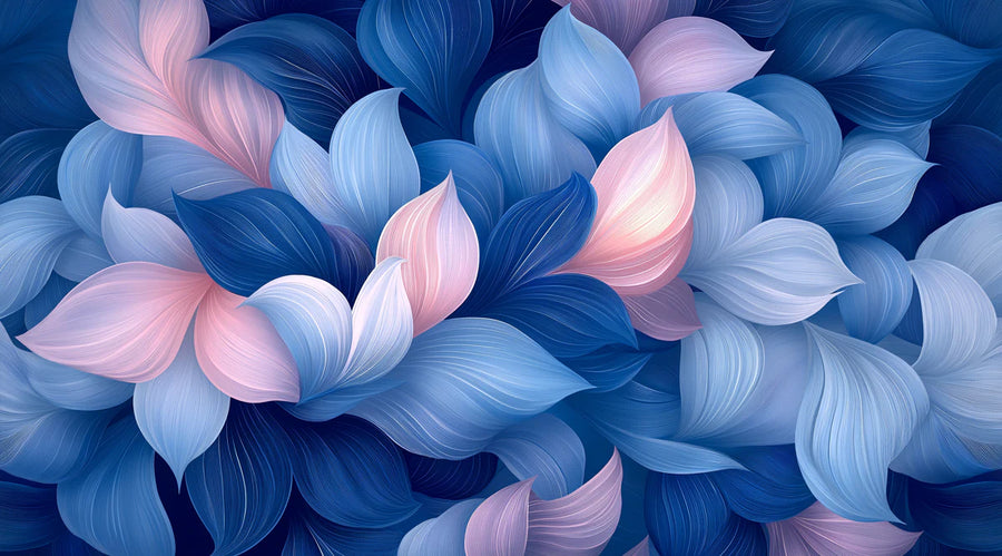 Papier peint mural Couches de pétales abstraites — Papier peint mural Fleurs bleues et roses douces printable artwork