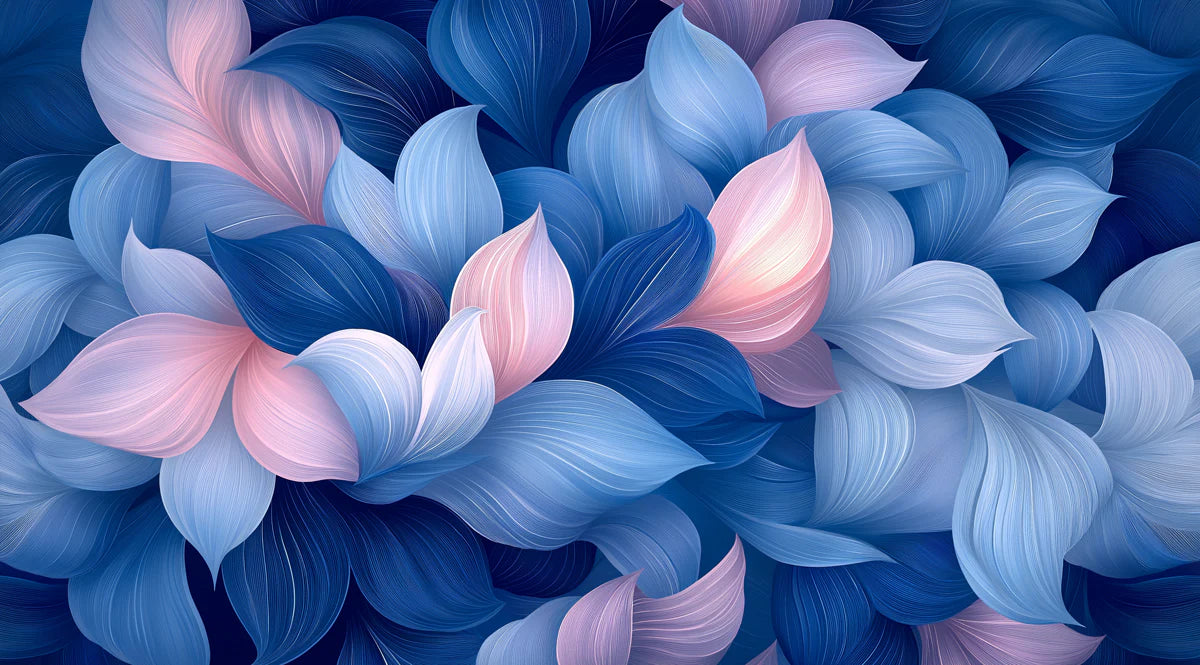 Abstract Petal Layers Mural Wallpaper — Soft Blue and Pink Bloom Mural Wallpaper - room preview 02