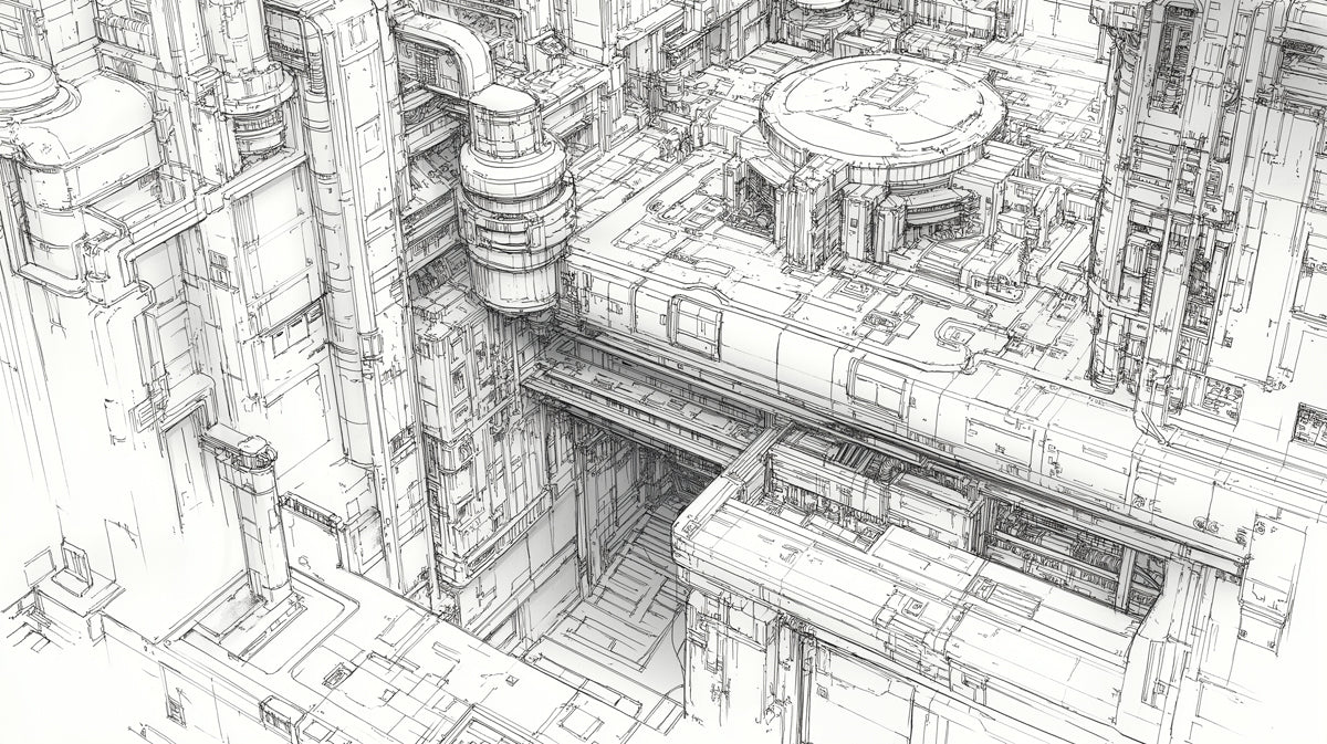 Industrial Architectural Sketch Mural Wallpaper — Futuristic Detail Mural Wallpaper - room preview 02