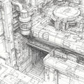 Industrial Architectural Sketch Mural Wallpaper — Futuristic Detail Mural Wallpaper - room preview 02