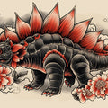 Stegosaurus Tattoo Art Mural Wallpaper — Bold Reptile Illustration Mural Wallpaper - room preview 02