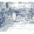 Industrial Blueprint Line Art Mural Wallpaper — Tech Architecture Mural Wallpaper - room preview 02