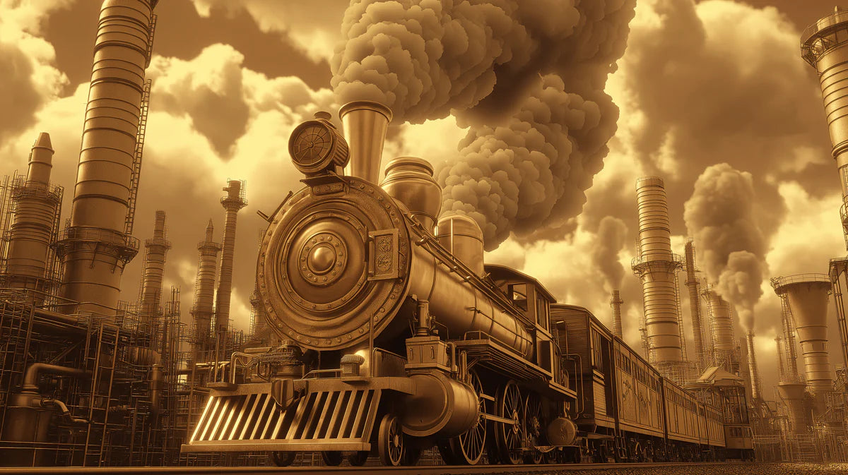 Vintage Steam Locomotive Mural Wallpaper — Industrial Sepia Tone Mural Wallpaper - room preview 02