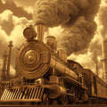 Vintage Steam Locomotive Mural Wallpaper — Industrial Sepia Tone Mural Wallpaper - room preview 02