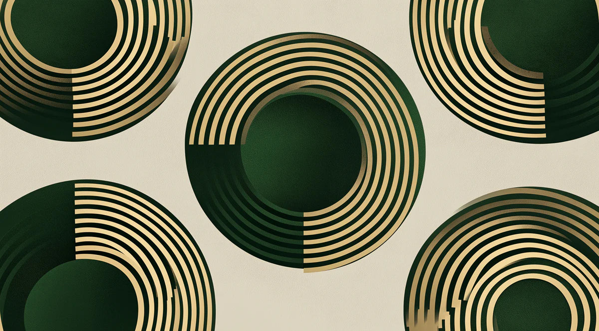 Emerald and Gold Concentric Circles Mural Wallpaper - room preview 02