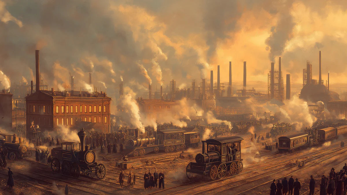 Industrial Steam Era Cityscape Mural Wallpaper — Vintage Sepia Tones Mural Wallpaper - room preview 02