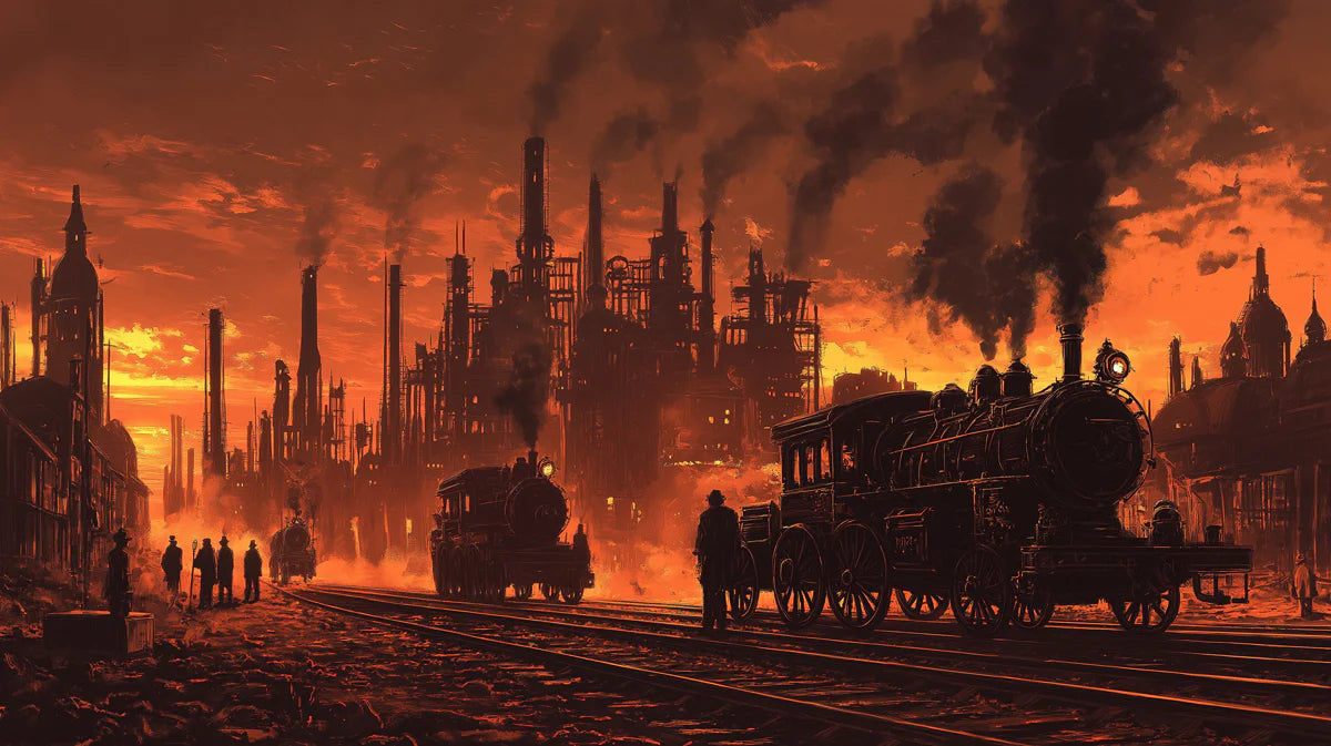 Industrial Steam Train Mural Wallpaper — Dramatic Urban Sunset Mural Wallpaper - room preview 02