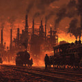 Industrial Steam Train Mural Wallpaper — Dramatic Urban Sunset Mural Wallpaper - room preview 02