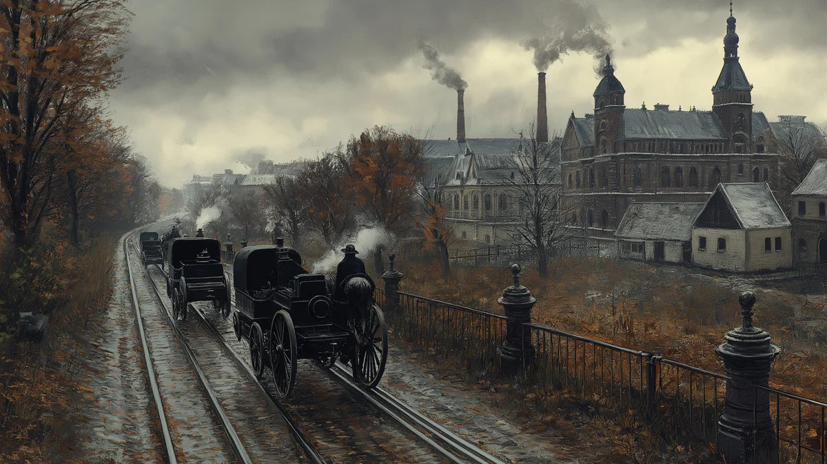 Industrial Heritage Train Mural Wallpaper — Moody Urban Landscape Mural Wallpaper - room preview 02