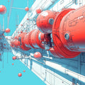 Sci-Fi Pipeline Industrial Mural Wallpaper — Geometric Tech Art Mural Wallpaper - room preview 02