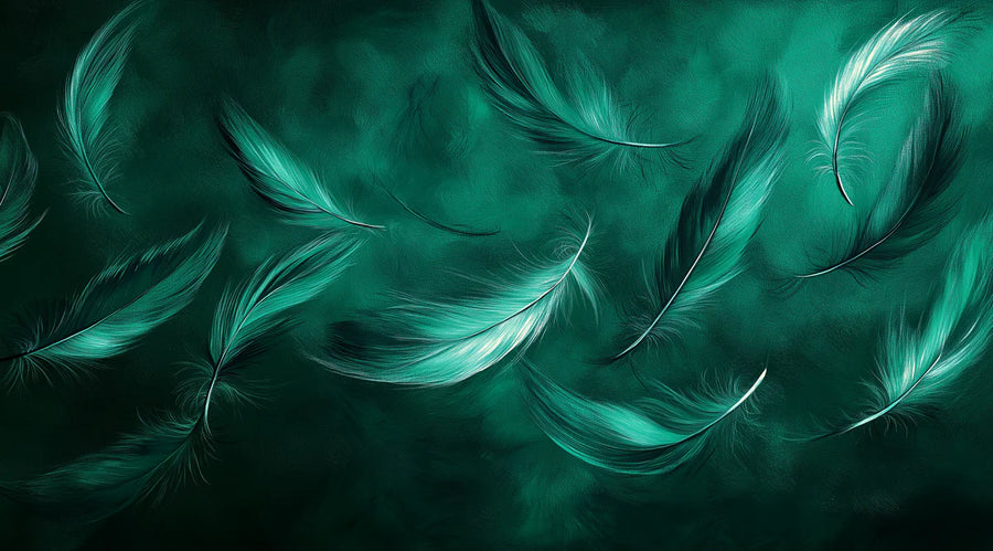 Peacock Wallpaper Mural – Bird Wall Mural – Emerald Feather Drift — Abstract Fluid Art printable artwork