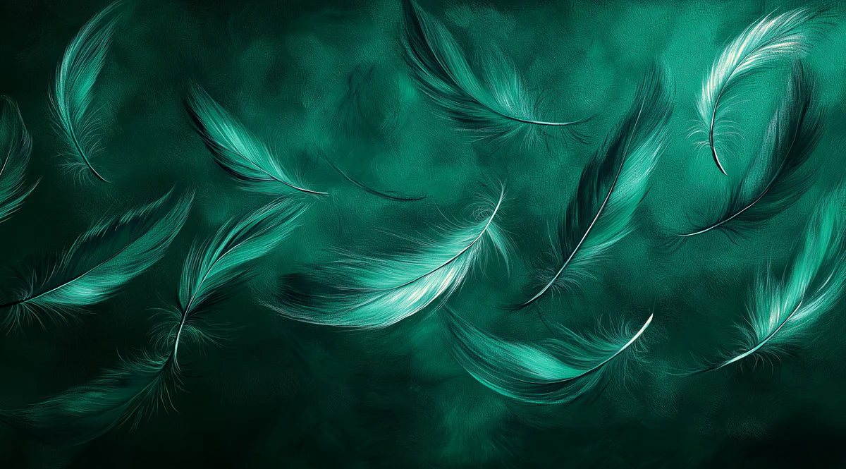 Emerald Feather Drift Mural Wallpaper — Abstract Fluid Art Mural Wallpaper - room preview 02