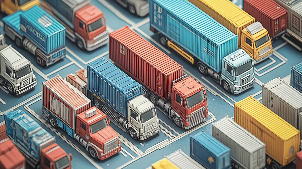 Isometric Shipping Container Truck Mural Wallpaper — Modern Logistics Mural Wallpaper - room preview 02