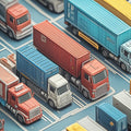 Isometric Shipping Container Truck Mural Wallpaper — Modern Logistics Mural Wallpaper - room preview 02