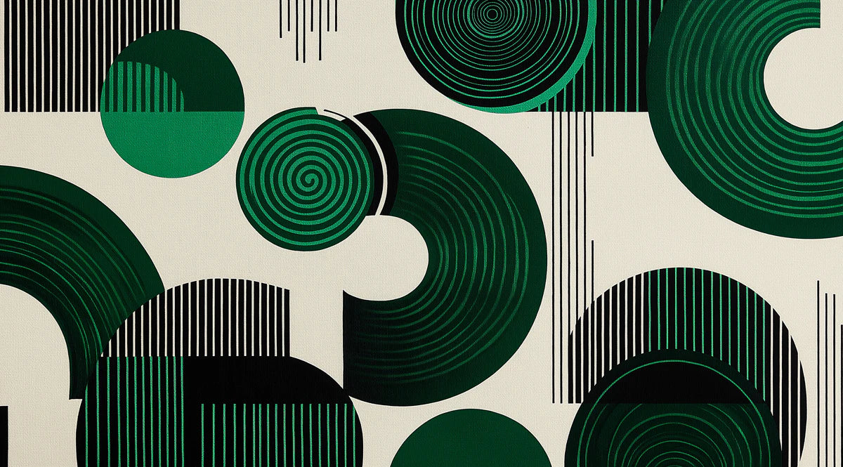 Emerald Geometric Op Art Mural Wallpaper — Mid-Century Modern Motif Mural Wallpaper - room preview 02