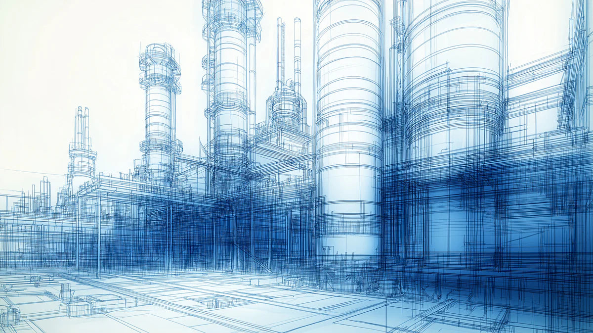 Industrial Blueprint Mural Wallpaper — Architectural Line Art Mural Wallpaper - room preview 02