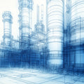 Industrial Blueprint Mural Wallpaper — Architectural Line Art Mural Wallpaper - room preview 02