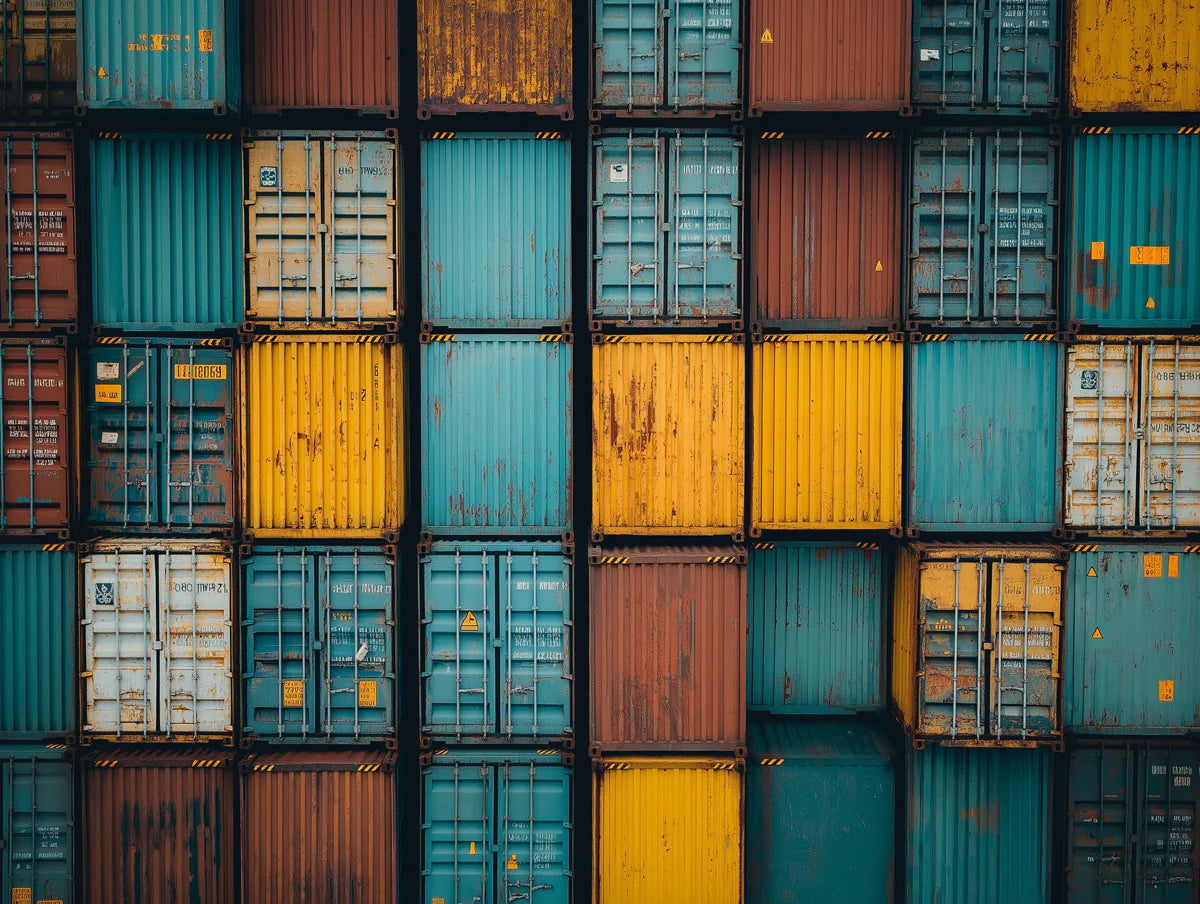 Stacked Industrial Shipping Containers Mural Wallpaper - room preview 02