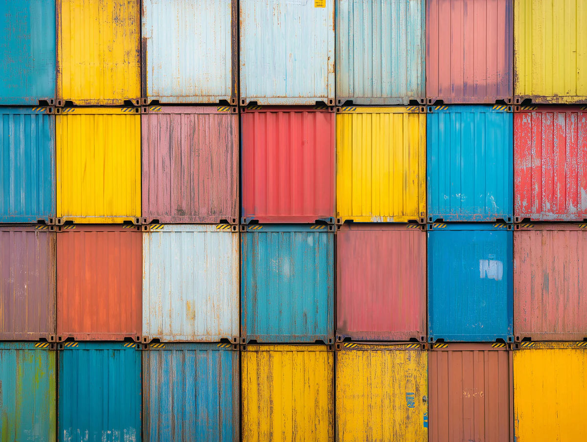 Stacked Industrial Shipping Containers Mural Wallpaper — Urban Grid Mural Wallpaper - room preview 02