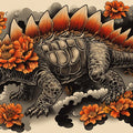 Stegosaurus Tattoo Art Mural Wallpaper in Burnt Orange and Charcoal Mural Wallpaper - room preview 02