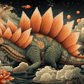 Stegosaurus Fantasy Mural Wallpaper — Mythical Reptile Floral Art Mural Wallpaper - room preview 02