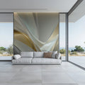 Metallic Ribbon Flow Mural Wallpaper — Elegant Abstract Waves Mural Wallpaper - room preview 02