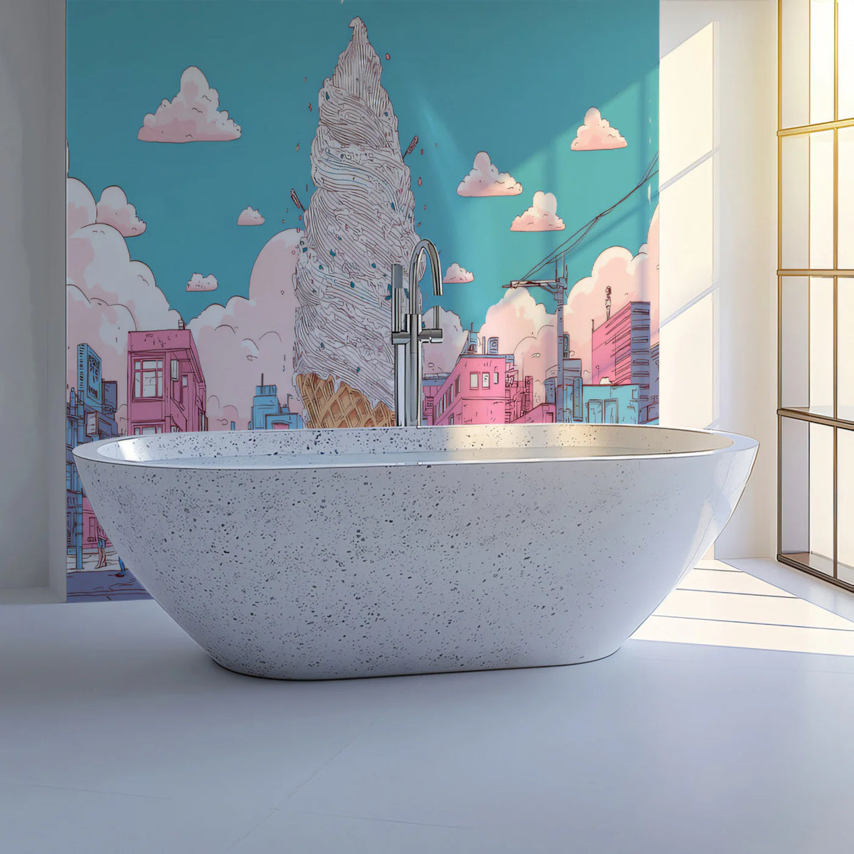 Giant Ice Cream City Mural Wallpaper — Whimsical Cartoon Illustration Mural Wallpaper - room preview 02