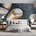 Abstract Organic Cellular Mural Wallpaper in Charcoal and Gold Mural Wallpaper - room preview 02