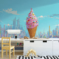 Giant Ice Cream Cone City Mural Wallpaper — Whimsical Pop Art Mural Wallpaper - room preview 02