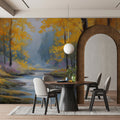 Autumn Creek Forest Mural Wallpaper — Impressionistic Landscape Mural Wallpaper - room preview 02