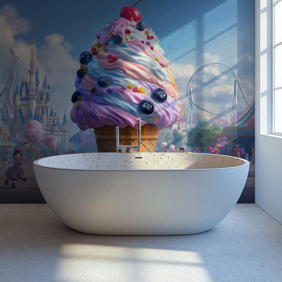 Whimsical Amusement Park Mural Wallpaper with Giant Ice Cream Cone Mural Wallpaper - room preview 02