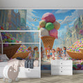 Candy Festival Celebration Mural Wallpaper — Whimsical Town Square Mural Wallpaper - room preview 02