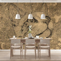Intricate Feline Sketch Mural Wallpaper — Artistic Line Art Design Mural Wallpaper - room preview 02