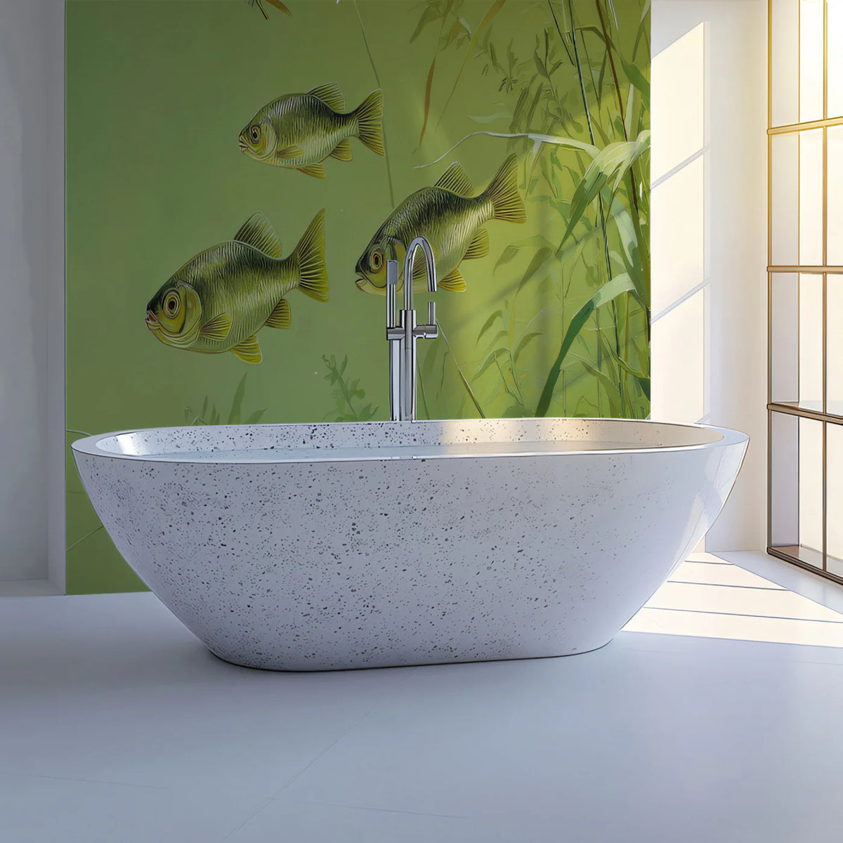 Golden Carp Pond Mural Wallpaper — Soft Aquatic Nature Art Mural Wallpaper - room preview 02