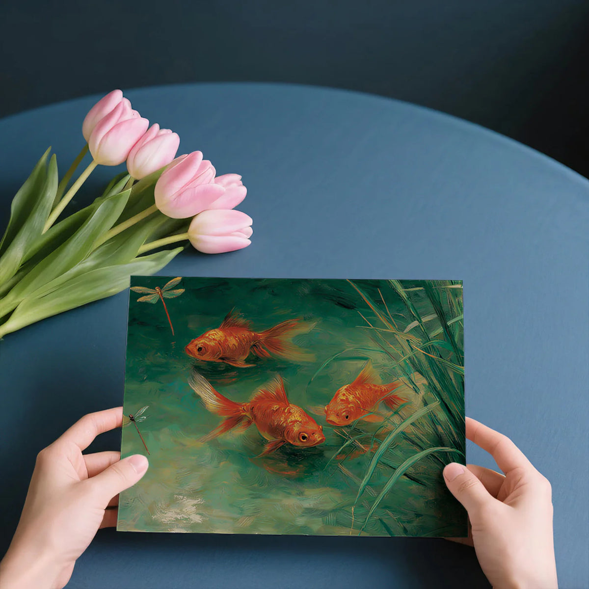 Golden Koi Pond Mural Wallpaper — Oil Painting Style Art Mural Wallpaper - room preview 02