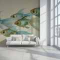Floating Blue Koi Mural Wallpaper — Impressionistic Aquatic Art Mural Wallpaper - room preview 02
