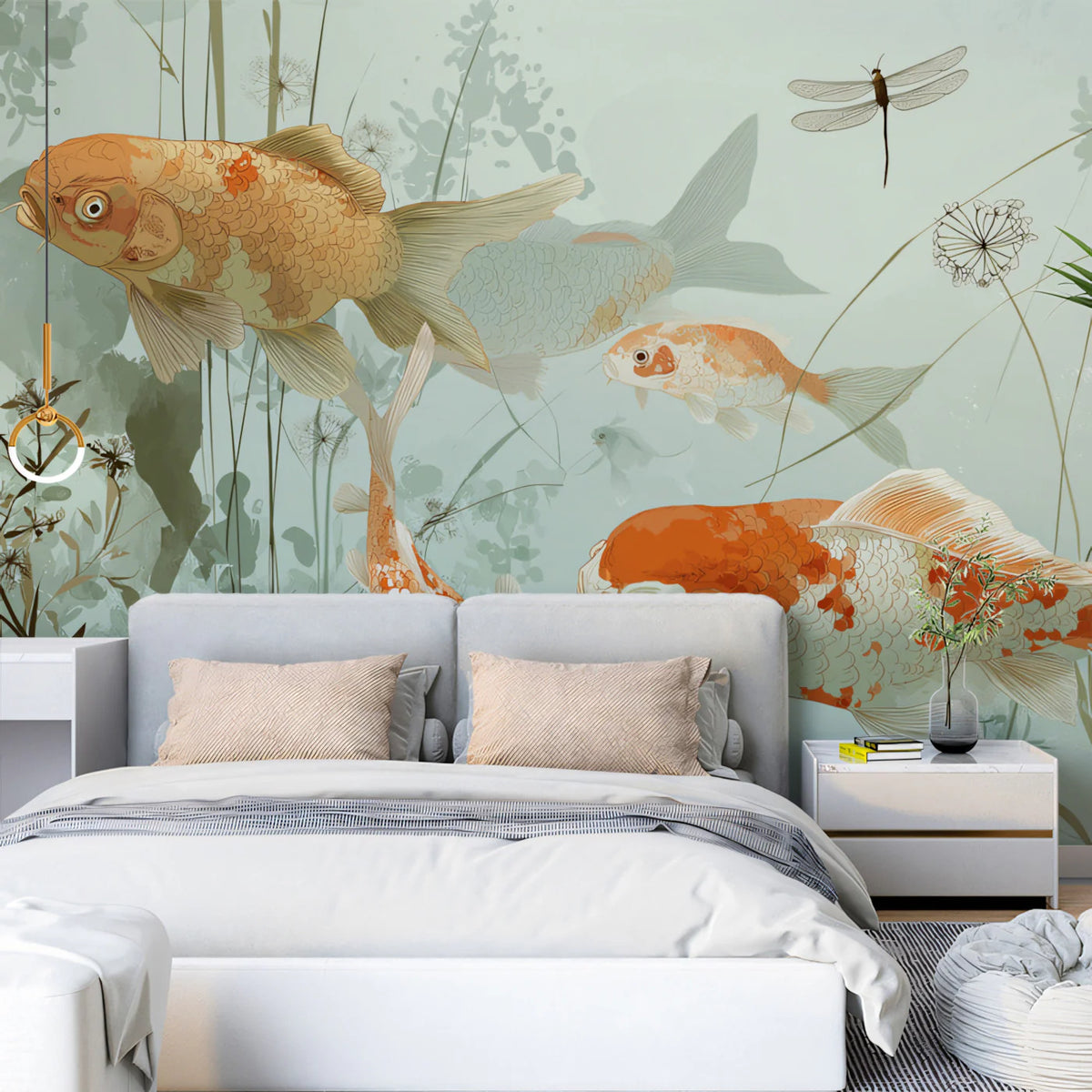 Koi Pond Mural Wallpaper — Whimsical Aquatic Art for Home Mural Wallpaper - room preview 02