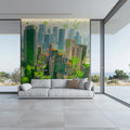 Abstract Urban Jungle Mural Wallpaper — Painterly City Skyline Art Mural Wallpaper - room preview 02