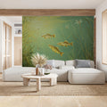 Sunlit Pond Fish Mural Wallpaper — Whimsical Aquatic Art Mural Wallpaper - room preview 02