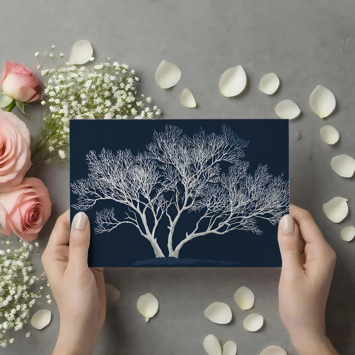 Minimalist White Tree Mural Wallpaper — High Contrast Nature Art Mural Wallpaper - room preview 02