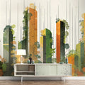 Eco-Urban Skyline Mural Wallpaper — Modern Architectural Nature Art Mural Wallpaper - room preview 02