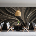 Monochrome Fluid Line Art Mural Wallpaper in Charcoal and Sand Mural Wallpaper - room preview 02