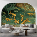 Golden Koi Pond Mural Wallpaper — Traditional Illustration Mural Wallpaper - room preview 02