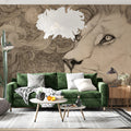 Lion Portrait Line Art Mural Wallpaper — Artistic Sketch Pattern Mural Wallpaper - room preview 02