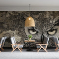 Nocturnal Owl Line Art Mural Wallpaper — Detailed Sketch Design Mural Wallpaper - room preview 02