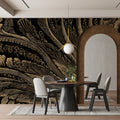 Gilded Feather Abstract Mural Wallpaper — Dramatic Line Art Mural Wallpaper - room preview 02